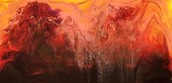 Volcano Sunset, acrylics, 10x20, 2017