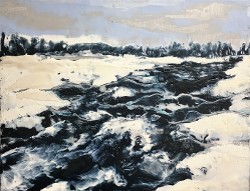 "Winter Stream", encaustic mixed media on aluminum panel, 13"x11", framed, 2018 (click to enlarge) "Winter Stream", encaustic mixed media on aluminum panel, 13"x11", framed, 2018