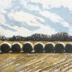 "Hillsboro Haybales", encaustic mixed media on wood panel, 10"x10"x2", 2018 (click to enlarge) "Hillsboro Haybales", encaustic mixed media on wood panel, 10"x10"x2", 2018