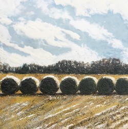 "Hillsboro Haybales", encaustic mixed media on wood panel, 10"x10"x2", 2018