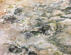 "Rushing Rocks", encaustic mixed media on wood panel, 24"x36"x 2", 2018 (click to enlarge) "Rushing Rocks", encaustic mixed media on wood panel, 24"x36"x 2", 2018