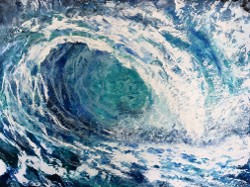"Rushing Rocks", encaustic mixed media on wood panel, 24"x36"x 2", 2018 (click to enlarge) "Rushing Rocks", encaustic mixed media on wood panel, 24"x36"x 2", 2018