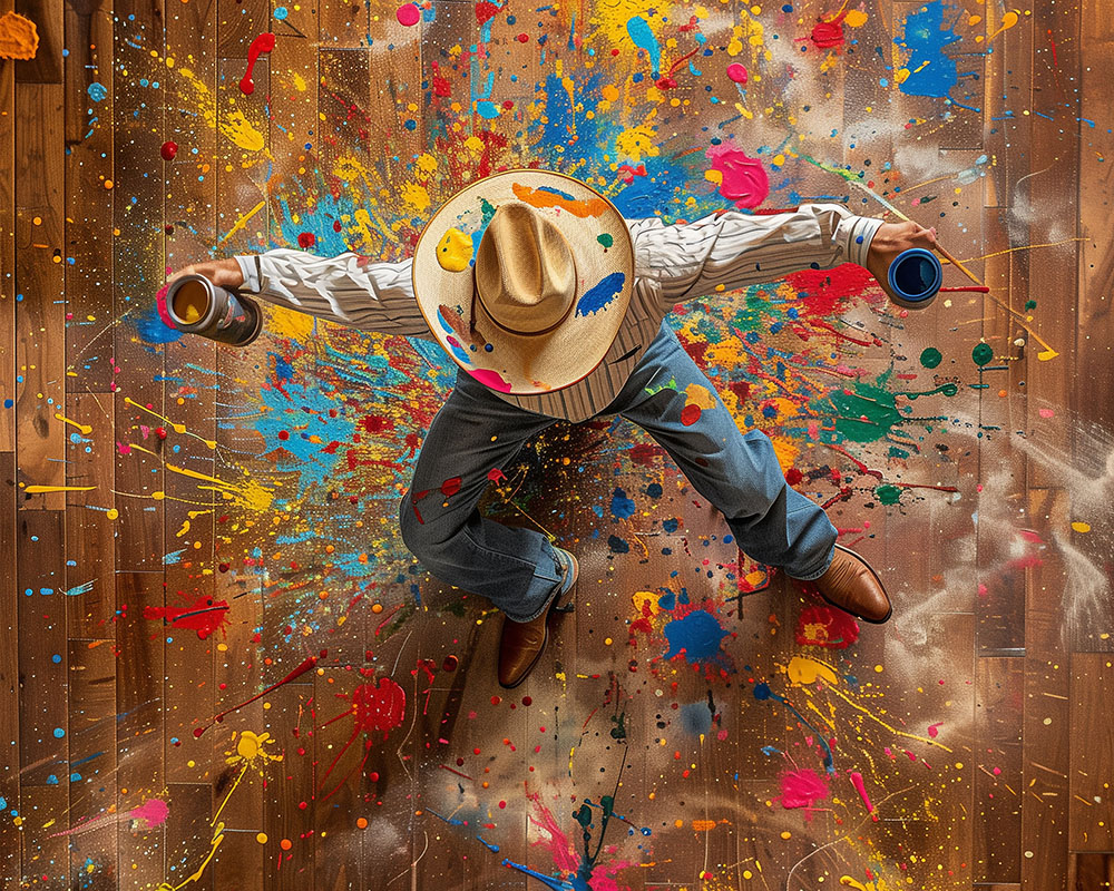 "Have a Boot Scootin' Splatter Paint Funday!" by Anthony Allegro (Created using Midjourney)