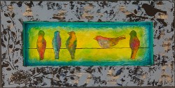 "Morning Gossip" - acrylic mixed media - 12" x 24" x 1.5" - multi-layered canvas