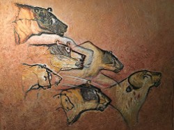 Detail of Cave Diptych after Chauvet (left panel). Acrylic paint, pastels, water colors, ink. 40h x 30w. (click to enlarge) Detail of Cave Diptych after Chauvet (left panel). Acrylic paint, pastels, water colors, ink. 40h x 30w.