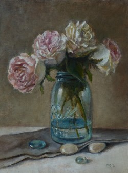 "Still Life with English Roses" oil on canvas, 8 x 10 inches