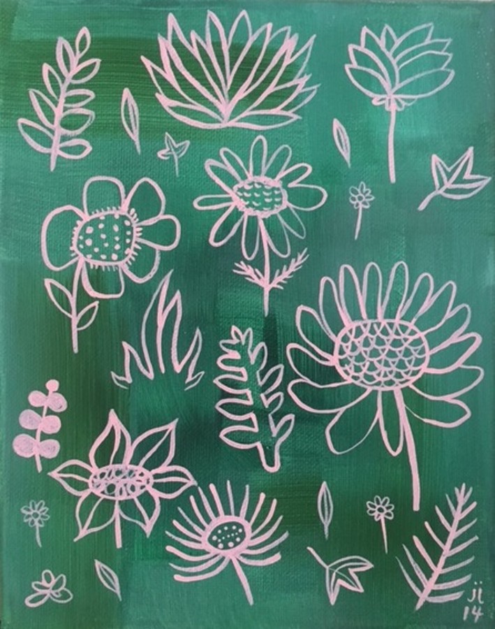 "Florals on Green" by June Jewell