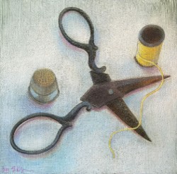 "Yellow Thread", pencil on panel, 8" x 8", 2016 (click to enlarge) "Yellow Thread", pencil on panel, 8" x 8", 2016