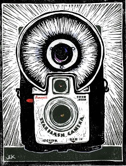 "Flash from the Past", block print, 6" x 8", 2015 (click to enlarge) "Flash from the Past", block print, 6" x 8", 2015