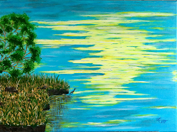 Title: Vineyard Haven Pond, Acrylic on Canvas, 18"x24", Year 2021