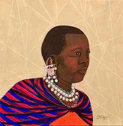 Title: Massai Woman, Acrylic on Canvas, 12"x12", Year 2019