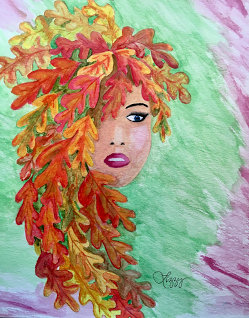 Title: The Face of Fall, Watercolor, 9" x 12", Year 2020