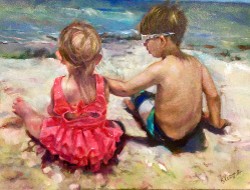 "Beach Babes" Oil on Canvas, 12" X 16"
