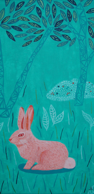 "Pink & Teal Bunny" by June Jewell