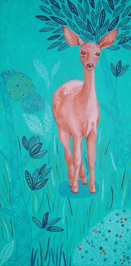 "Pink & Teal Deer" by June Jewell