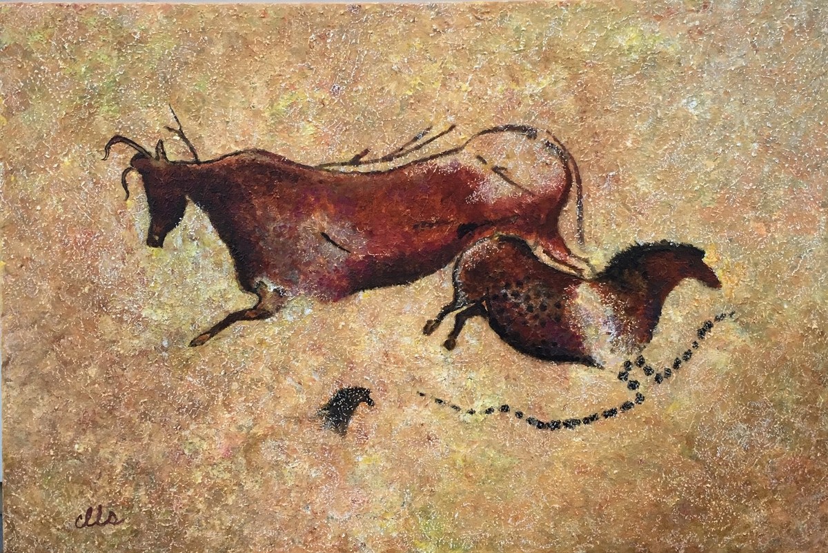 Red Cow and Chinese Horse, after Lascaux Cave paintings in France by CarolLyn Simpson