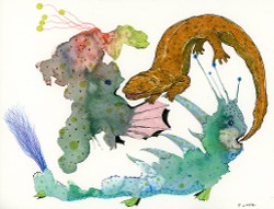 "Endangered Kingdom meets Splotch Monster Island series, 14: Chinese Giant Salamander", 8.5" x 11", watercolor, archival pen and marker on wc paper, 2016 (click to enlarge) "Endangered Kingdom meets Splotch Monster Island series, 14: Chinese Giant Salamander", 8.5" x 11", watercolor, archival pen and marker on wc paper, 2016