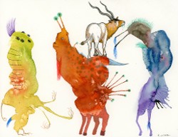 "Endangered Kingdom meets Splotch Monster Island series, 9: Addax", 8.5" x 11", watercolor, archival pen and marker on wc paper, 2016 (click to enlarge) "Endangered Kingdom meets Splotch Monster Island series, 9: Addax", 8.5" x 11", watercolor, archival pen and marker on wc paper, 2016