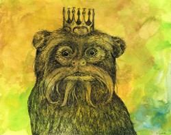 "Endangered Kingdom series, 1: Emperor Tamarin", 8" x 10", acrylic paint and archival pen on wc paper, 2016