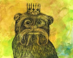 "Endangered Kingdom series, 1: Emperor Tamarin", 8" x 10", acrylic paint and archival pen on wc paper, 2016 (click to enlarge) "Endangered Kingdom series, 1: Emperor Tamarin", 8" x 10", acrylic paint and archival pen on wc paper, 2016