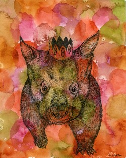 "Endangered Kingdom series, 31: Northern Hairy-nosed Wombat", 10' x 8", watercolor and archival pen on wc paper, 2016 (click to enlarge) "Endangered Kingdom series, 31: Northern Hairy-nosed Wombat", 10' x 8", watercolor and archival pen on wc paper, 2016
