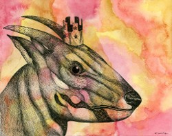 "Endangered Kingdom series, 38: Saola", 8" x 10", watercolor and archival pen on wc paper, 2017 (click to enlarge) "Endangered Kingdom series, 38: Saola", 8" x 10", watercolor and archival pen on wc paper, 2017