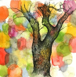 "Tree One (of Thirty-six Trees I've Known)", 7" x 7", watercolor and archival pen on wc paper, 2016 (click to enlarge) "Tree One (of Thirty-six Trees I've Known)", 7" x 7", watercolor and archival pen on wc paper, 2016