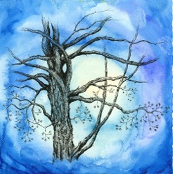"Tree Two (of Thirty-six Trees I've Known)", 7" x 7", watercolor and archival pen on wc paper, 2016 (click to enlarge) "Tree Two (of Thirty-six Trees I've Known)", 7" x 7", watercolor and archival pen on wc paper, 2016
