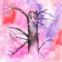 "Tree Three (of Thirty-six Trees I've Known)", 7" x 7", watercolor and archival pen on wc paper, 2016