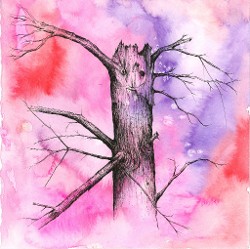 "Tree Three (of Thirty-six Trees I've Known)", 7" x 7", watercolor and archival pen on wc paper, 2016 (click to enlarge) "Tree Three (of Thirty-six Trees I've Known)", 7" x 7", watercolor and archival pen on wc paper, 2016