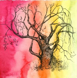 "Tree Four (of Thirty-six Trees I've Known)", 7" x 7", watercolor and archival pen on wc paper, 2016 (click to enlarge) "Tree Four (of Thirty-six Trees I've Known)", 7" x 7", watercolor and archival pen on wc paper, 2016