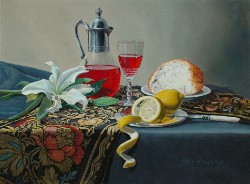 White Merlot and Lily, oil on canvas by Carol Clay-Ward