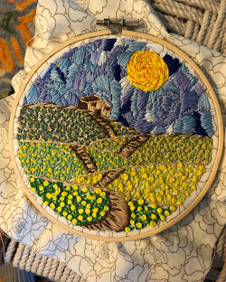 "Yellow Flowered Road" - 8" round - embroidery "Yellow Flowered Road" - 8" round - embroidery