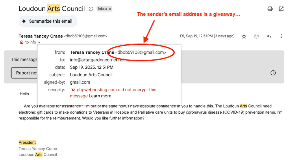 The sender's email address is a giveaway...